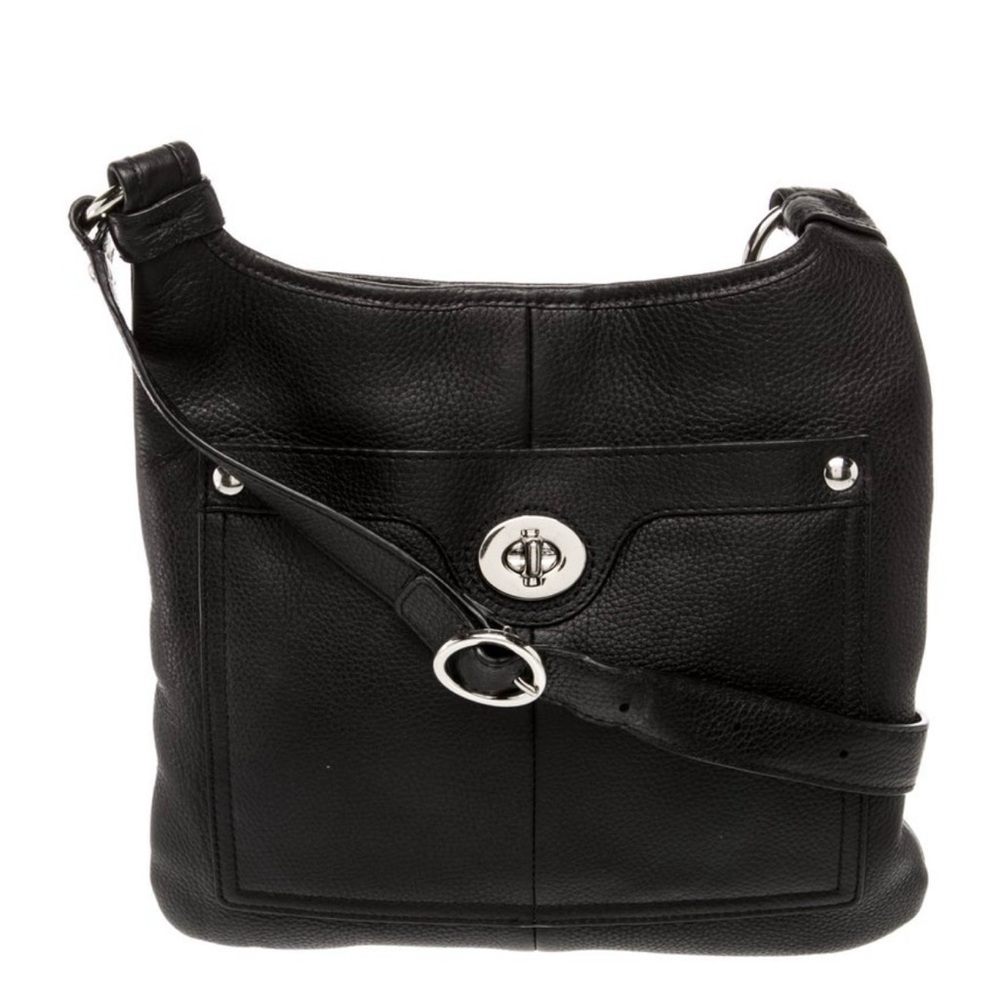 Coach Black Leather Shoulder Bag with Silver Accents